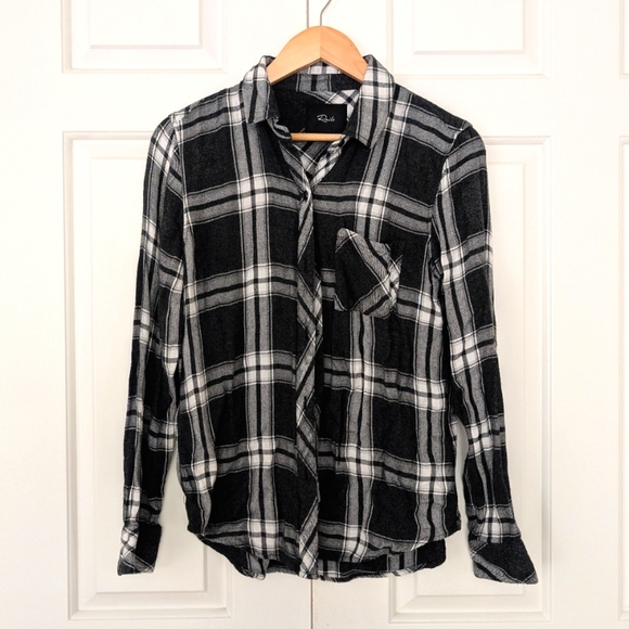 Rails Black and White Flannel Plaid Button Up - Picture 1 of 6